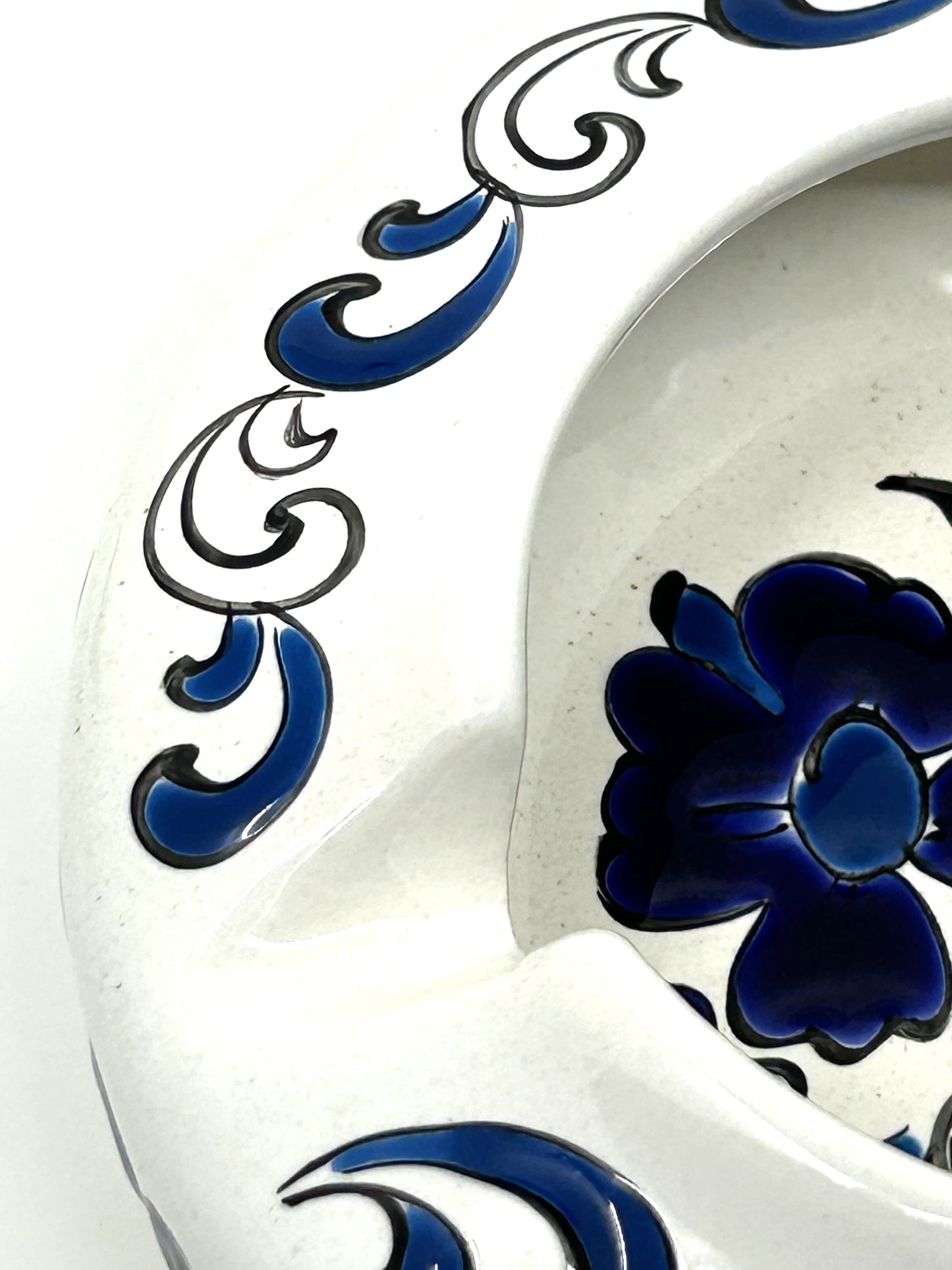 Dakas Greek Ceramic Ashtray - Blue & White Floral Design