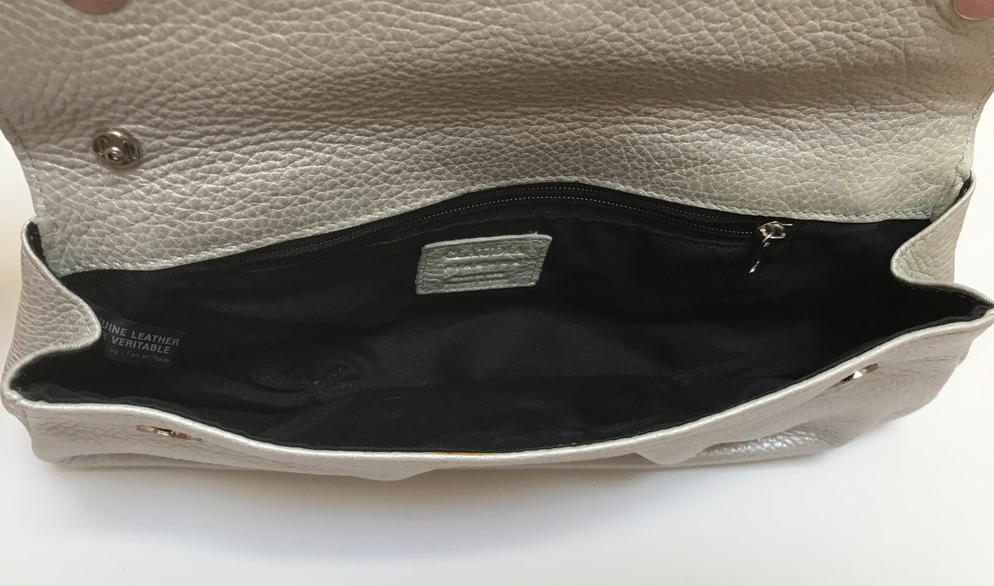 Claudia Firenze Silver Bow Leather Clutch Purse