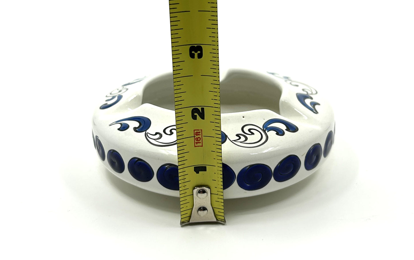 Dakas Greek Ceramic Ashtray - Blue & White Floral Design