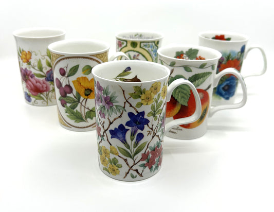 Vintage Roy Kirkham Fine Bone China Floral Coffee Mugs Assorted - Set of 6