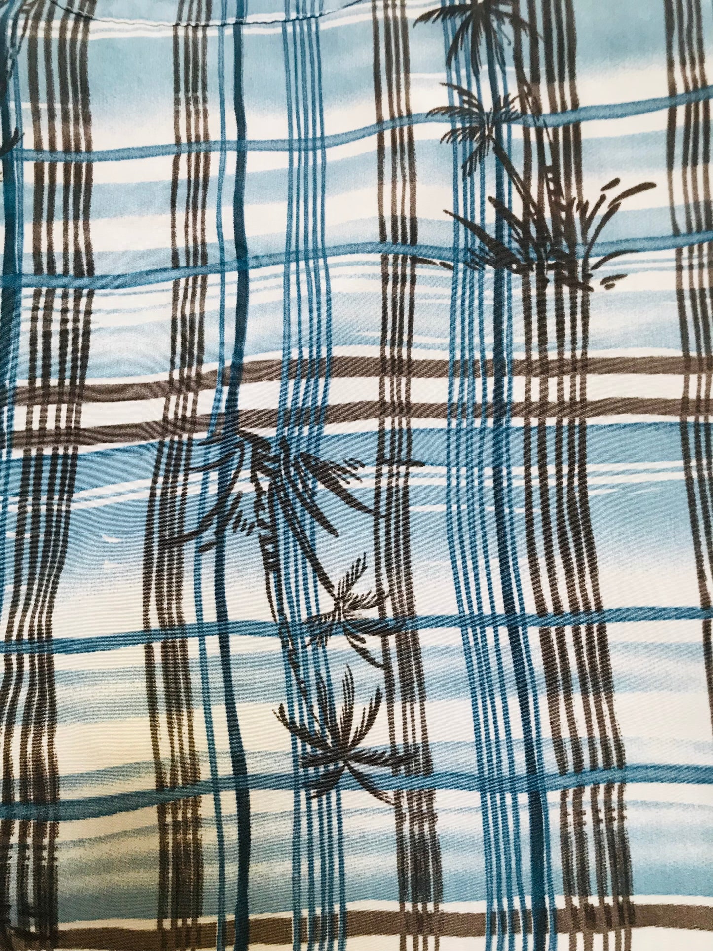 ALOHA JOE - Blue/Black Striped Plaid S/S Tropical Shirt with Palm trees - XL Men's