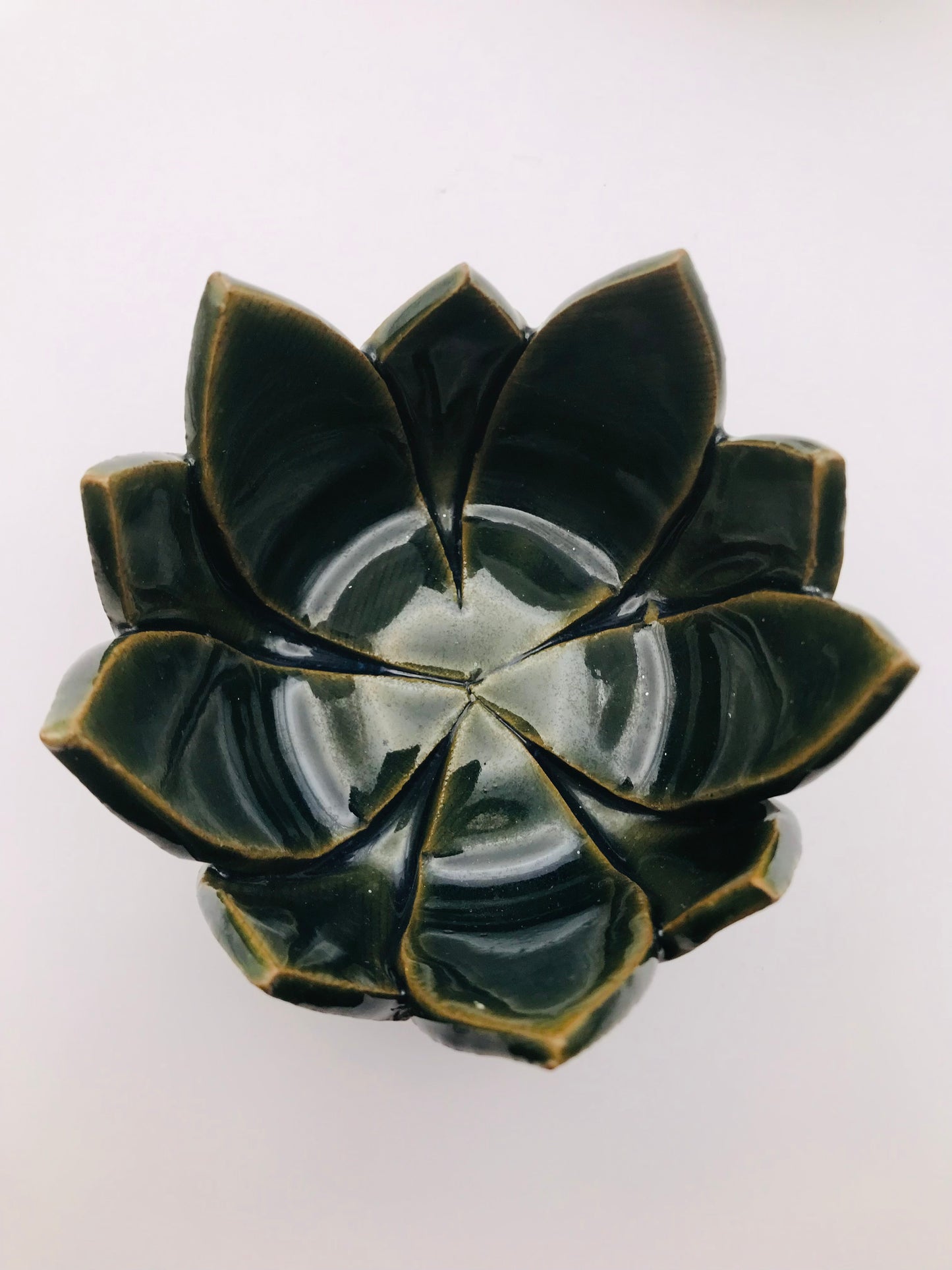 Ceramic Lotus Flower Votive Candle Holder Set - Green and White