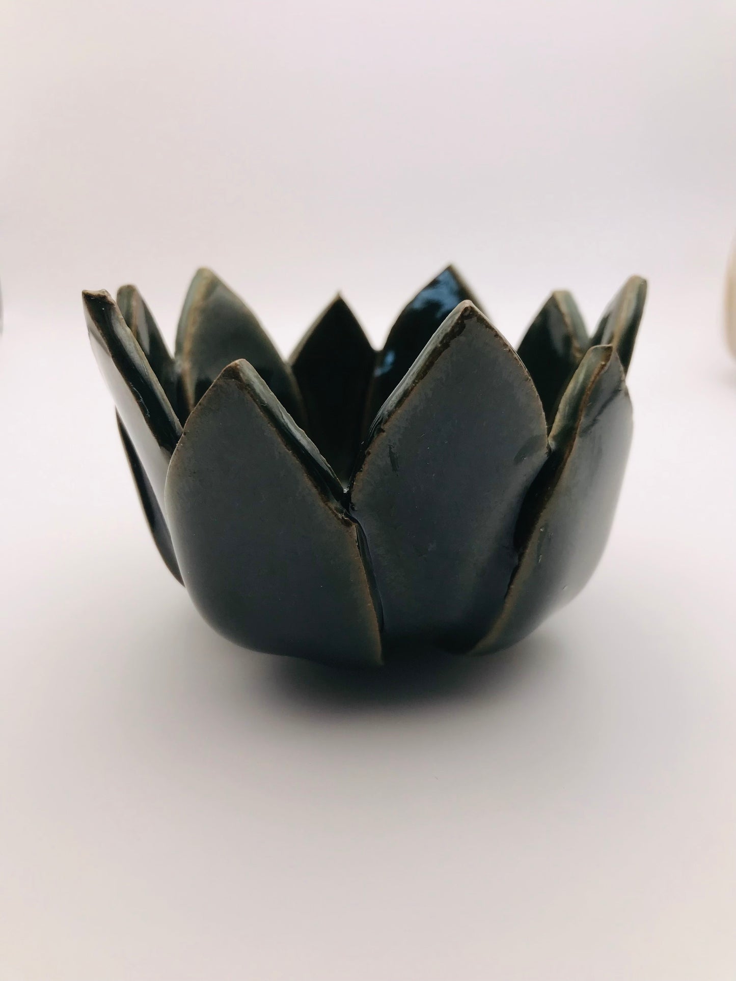 Ceramic Lotus Flower Votive Candle Holder Set - Green and White