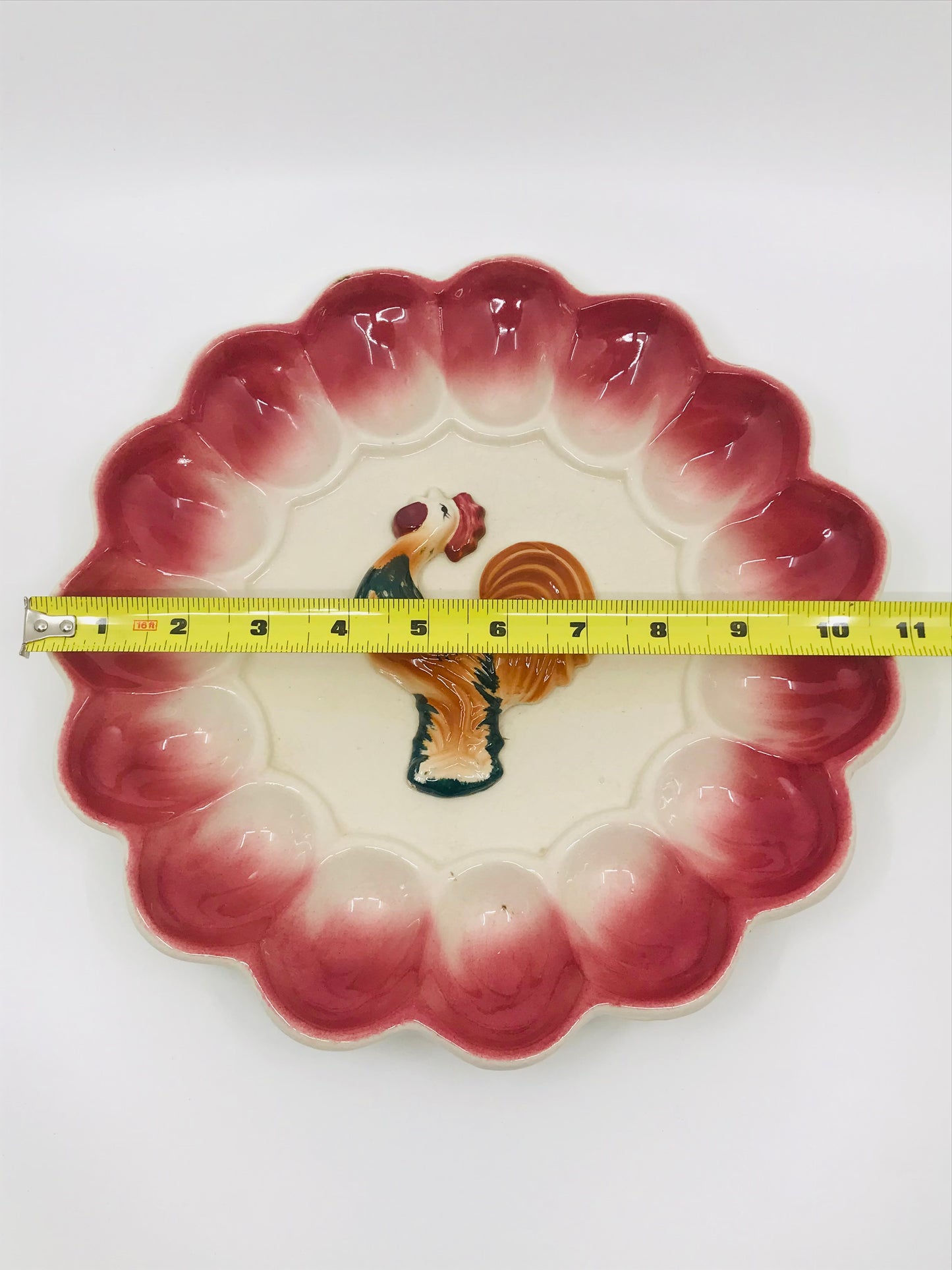 Vintage Red Rooster Magolica Ceramic Deviled Egg Platter