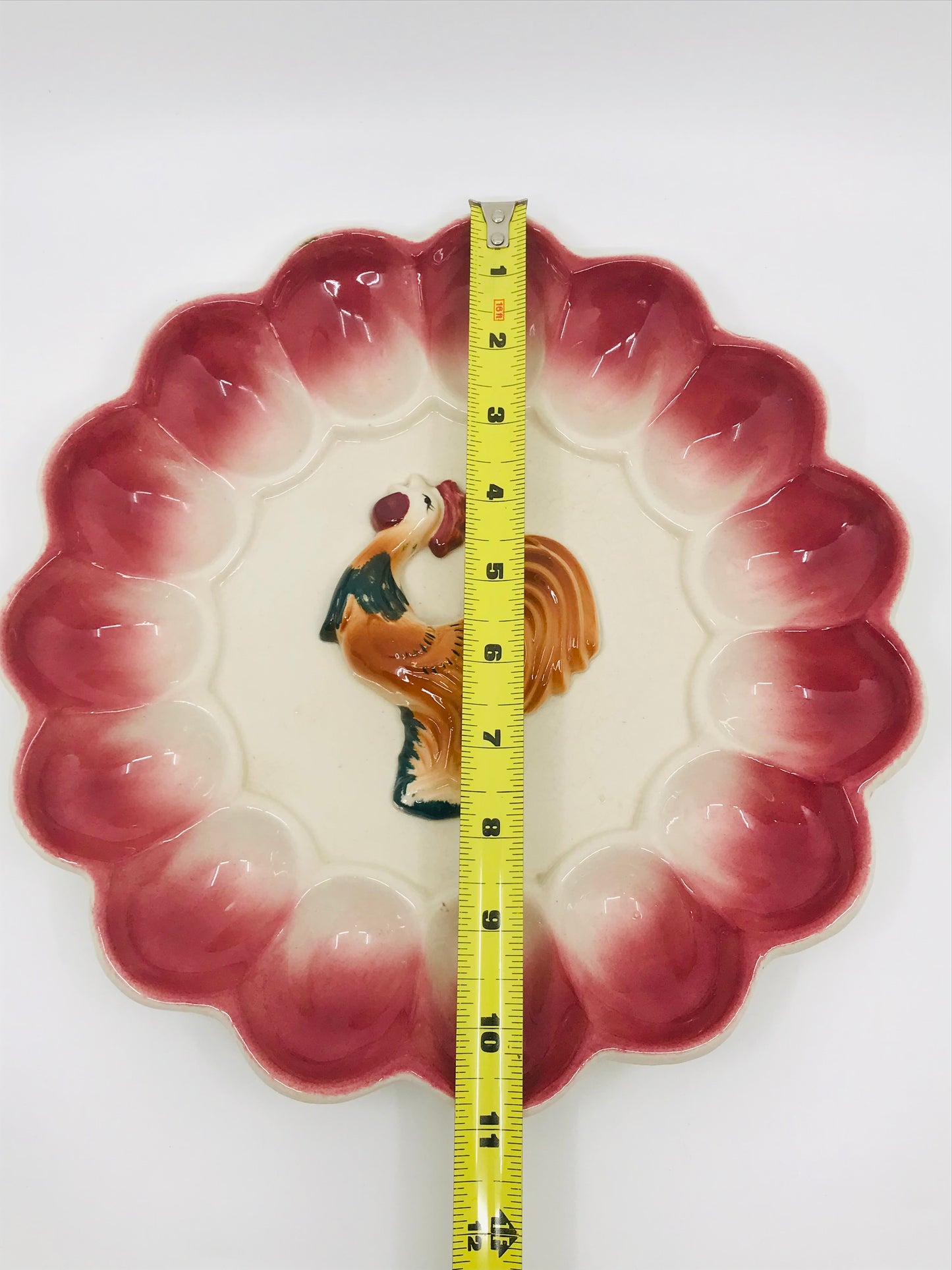 Vintage Red Rooster Magolica Ceramic Deviled Egg Platter
