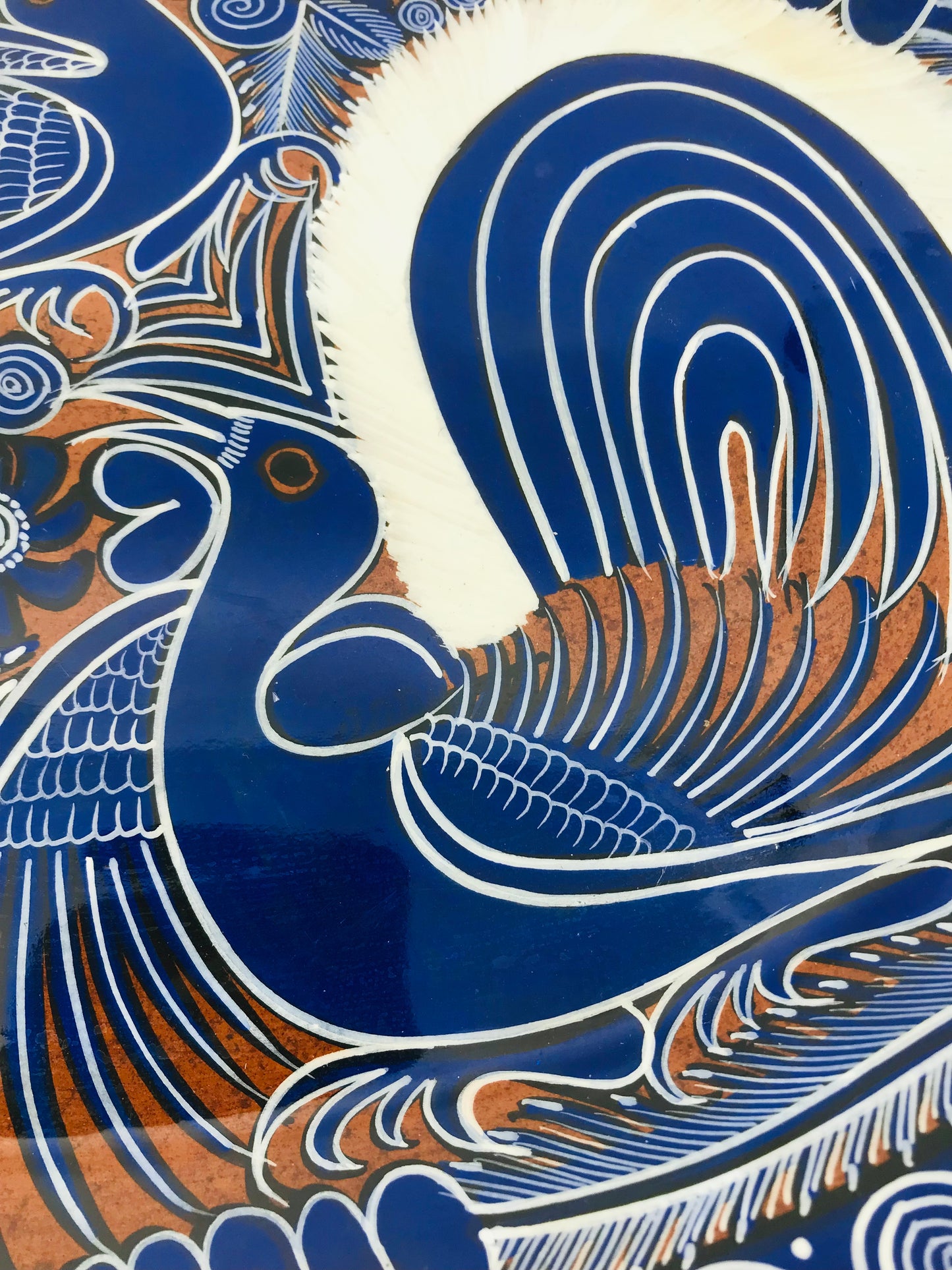 Cobalt Blue and White Mexican Talavera Painted Birds Redware Platter