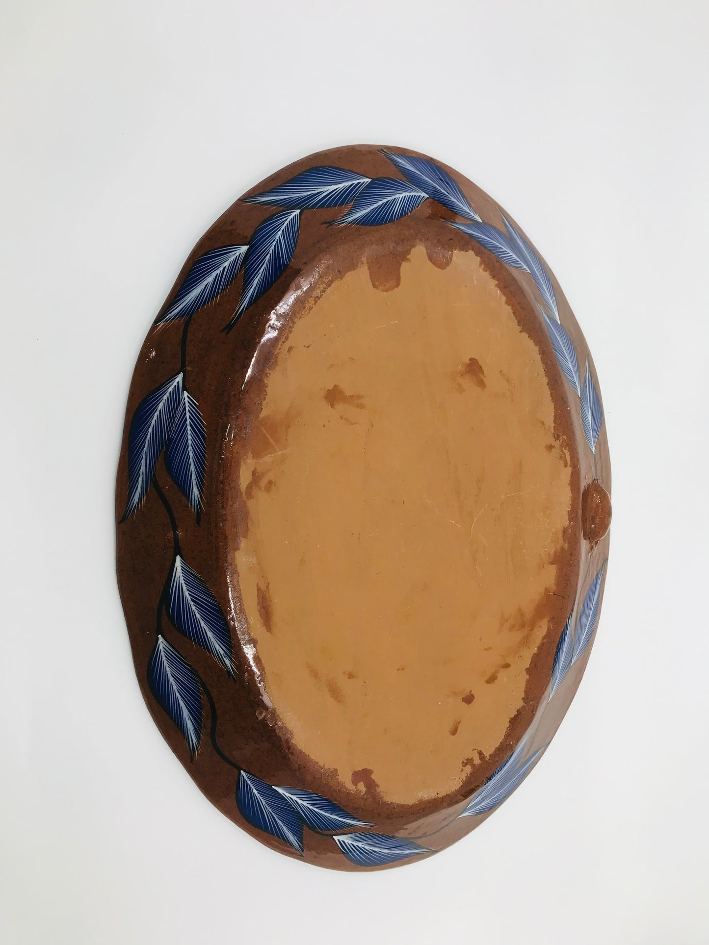 Cobalt Blue and White Mexican Talavera Painted Birds Redware Platter