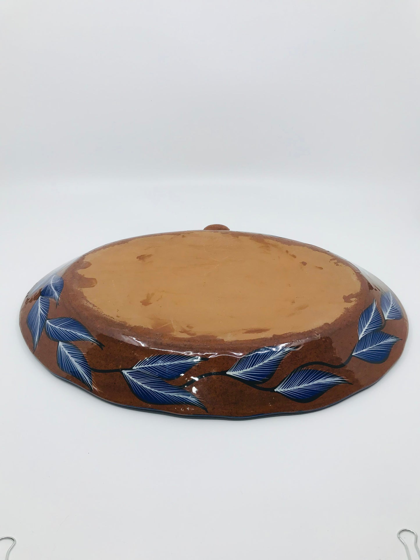 Cobalt Blue and White Mexican Talavera Painted Birds Redware Platter