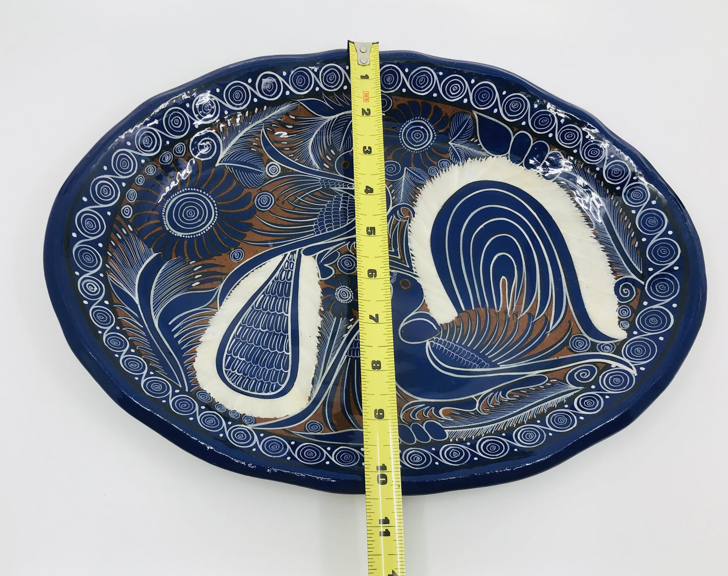 Cobalt Blue and White Mexican Talavera Painted Birds Redware Platter