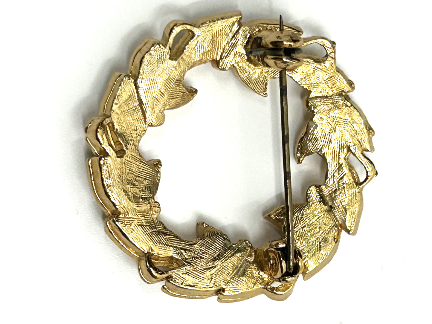 Vintage Gold and Silver Tone Wreath with Faux Emeralds Brooch