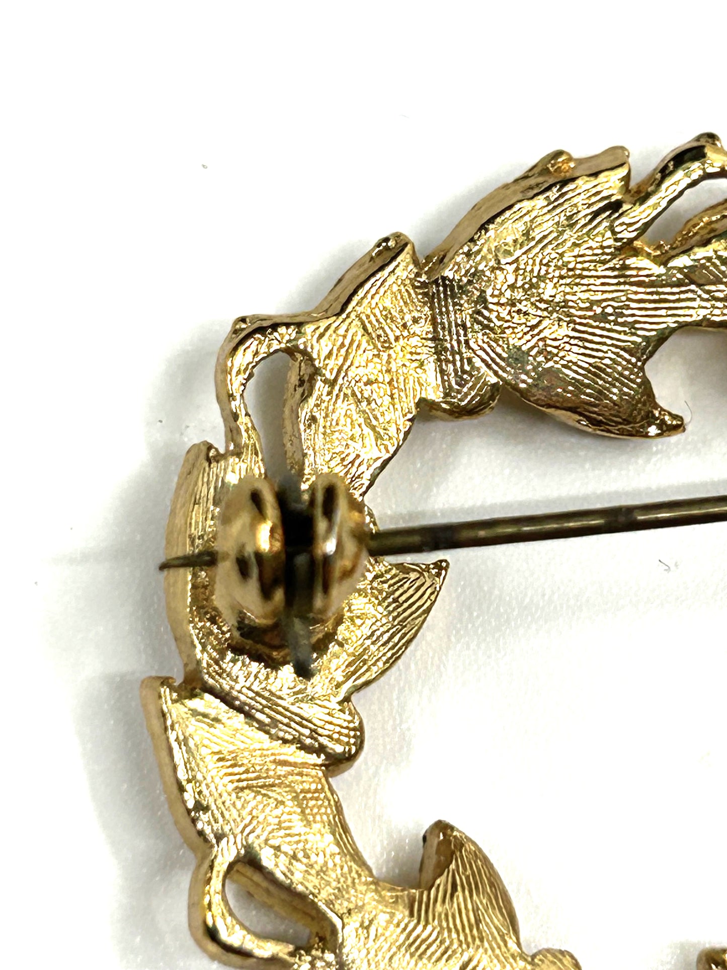 Vintage Gold and Silver Tone Wreath with Faux Emeralds Brooch