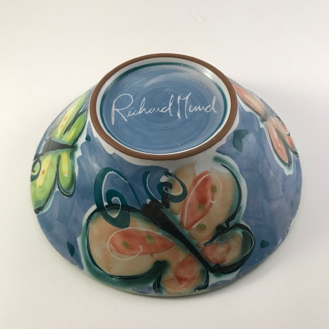 Richard Mund Handpainted Hand Sculpted Studio Pottery Butterfly Bowl