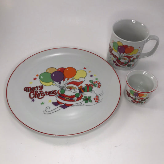 Merry Christmas Santa and Balloons Plate and Mugs Set